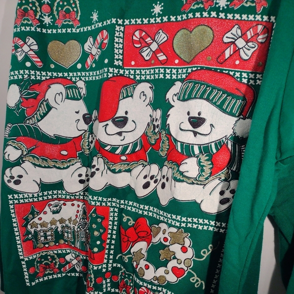 Tee Dee's - Green Holiday Christmas Bears Sweatshirt Size Med Made In USA. In pr - Picture 4 of 9